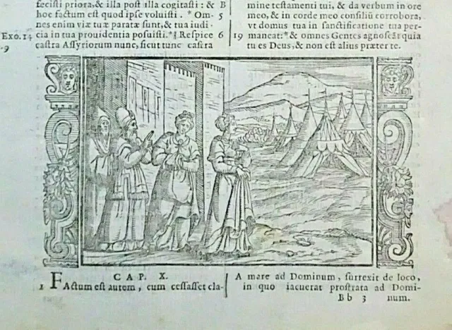 Incunable Latin Bible Vulgata Leaf 1495 - Libro di Giuditta con incisione