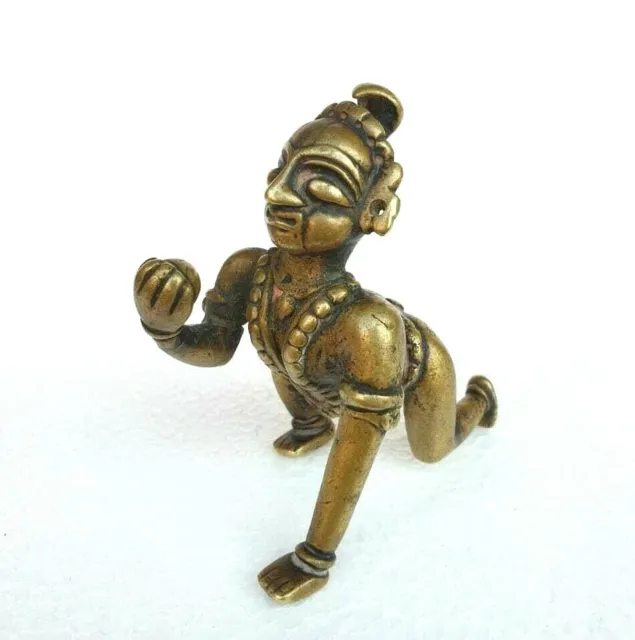 1800's Old Vintage Antique Brass Rare God Baby Krishna With Snake Statue Figure