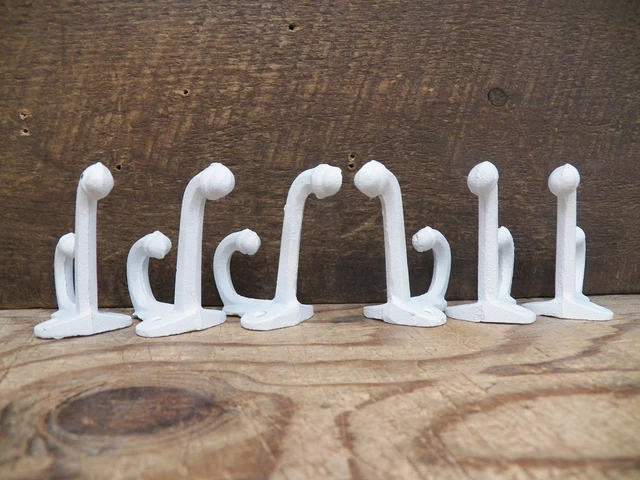 6 of Antique-Style Double Acorn WHITE School COAT HOOK Cast Iron Wall Hardware