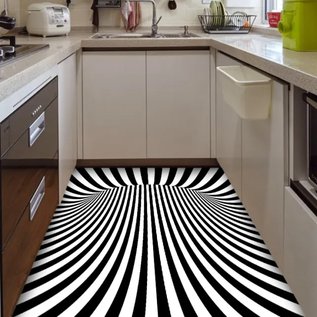 3D Black White Spiral Channel Photo   Decorative Bathroom   Roll floor sticker