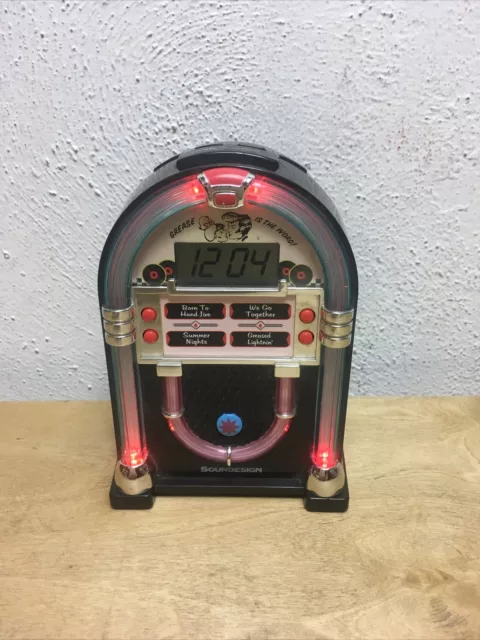 Soundesign 3162g “GREASE”Jukebox Alarm Clock, Tested & Working, Wake to Tunes#35