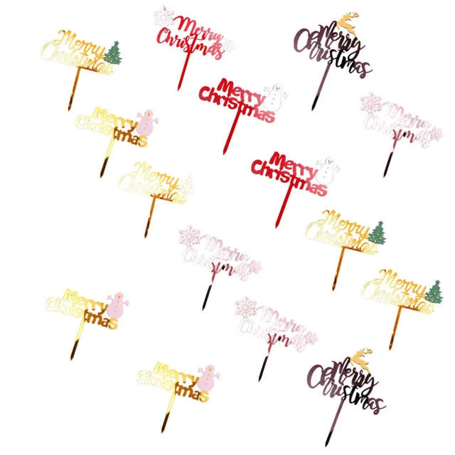 15pcs Frohe Weihnachtskuchen Topper DIY Cupcake Topper Dessert Obstpickeinsatz
