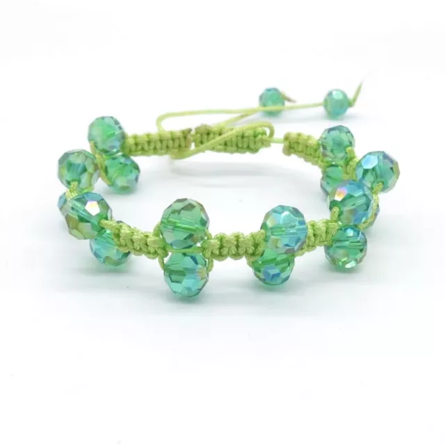 Green AB Glass Bead Macrame Bracelet 5.8"+ Adjustable Length Boho Bracelet