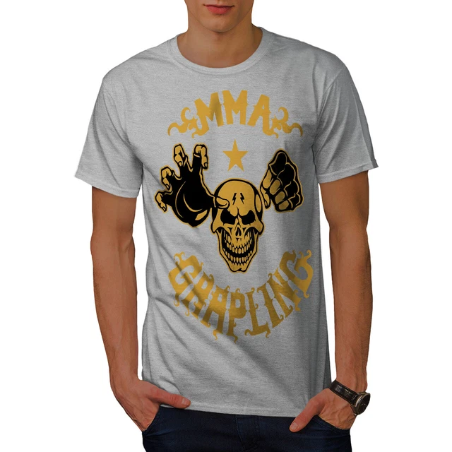 T-shirt Wellcoda MMA Sport da uomo, maglietta stampata design grafico spaventoso teschio