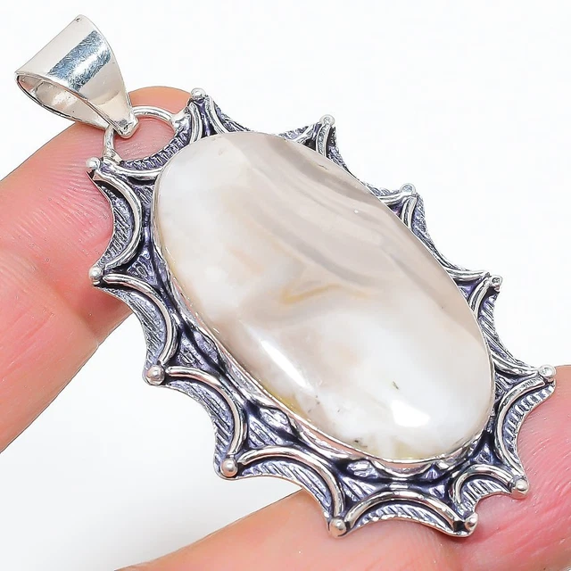 FLINT STONE GEMSTONE Handmade 925 Sterling Silver Jewelry Pendant