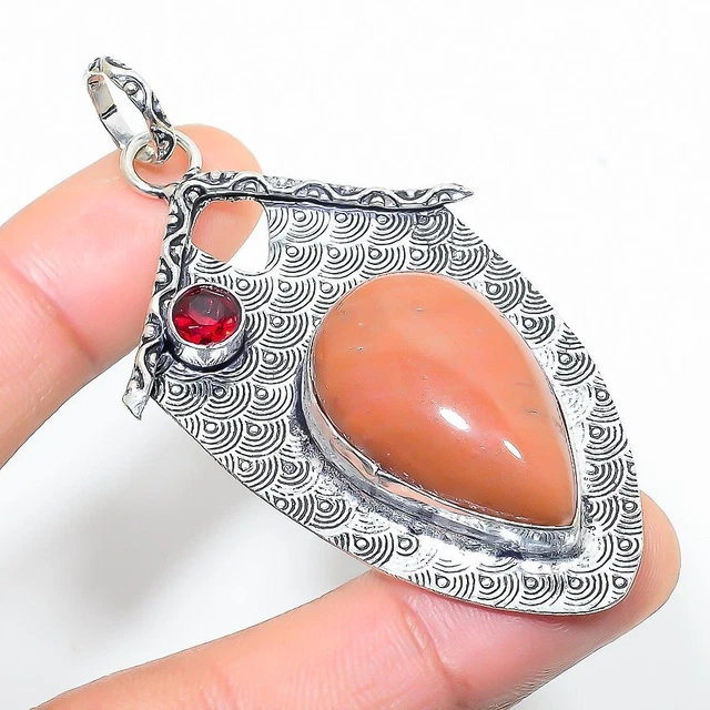 Orange Aventurine, Garnet Gemstone Handmade Gift Jewelry Pendant 2.76" g162