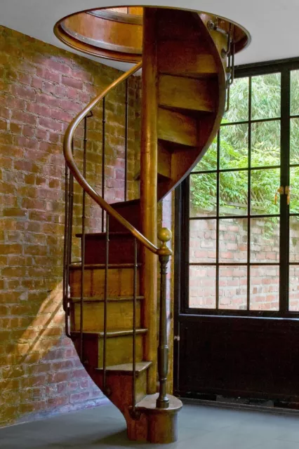 Antique Wooden Spiral Staircase with Wrought Iron Balusters, 19th Cen, 13 Stairs