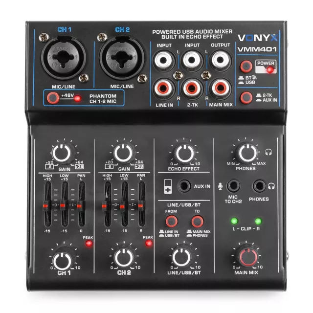 Vonyx 172.644 VMM401 4-Channel Mixer with USB Audio Interface