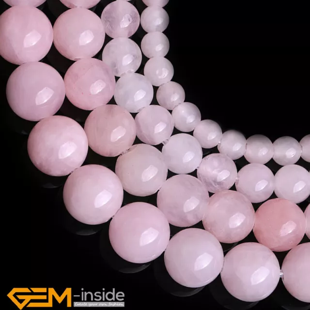 Natural Pink Rose Quartz Crystal Round Big Hole 2mm Loose Beads 15" Strand