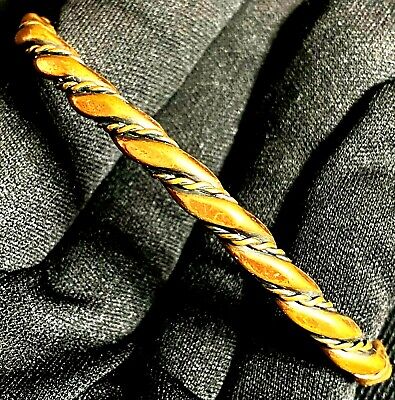 Beautiful Sturdy Estate Solid Copper Twist Rope Design Cuff Bracelet 7" Long