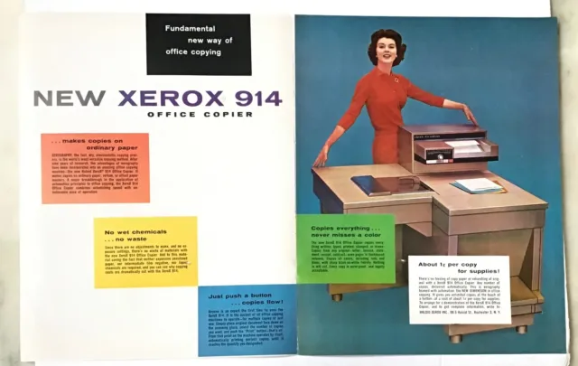 1959 two page magazine ad for Xerox 914 Office Copier - new way of office copy