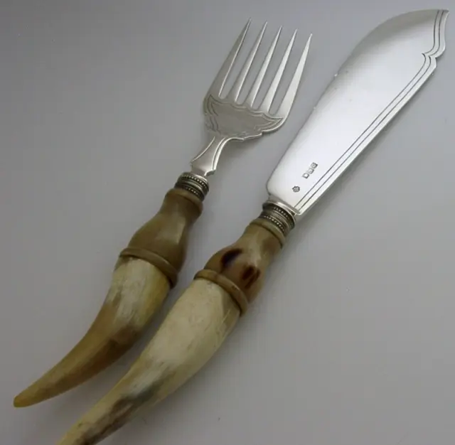 ANTIQUE VICTORIAN COW BULL HORN STERLING SILVER SERVING SET 1897 ANTIQUE 266g