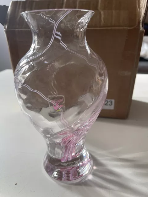 Caithness Scottish Crystal Glass Vase with Pink Swirl Pattern (1)