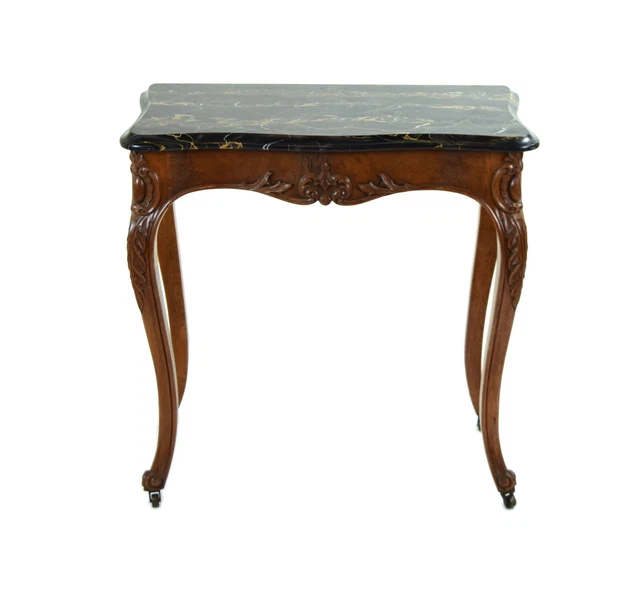 Antique French Louis XV Heavily Carved Marble Top Hall Console Table Cabriolet