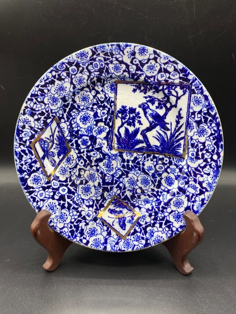 1800's Aesthetic Period Plate Flow blue white transfer ware bird, butterflies