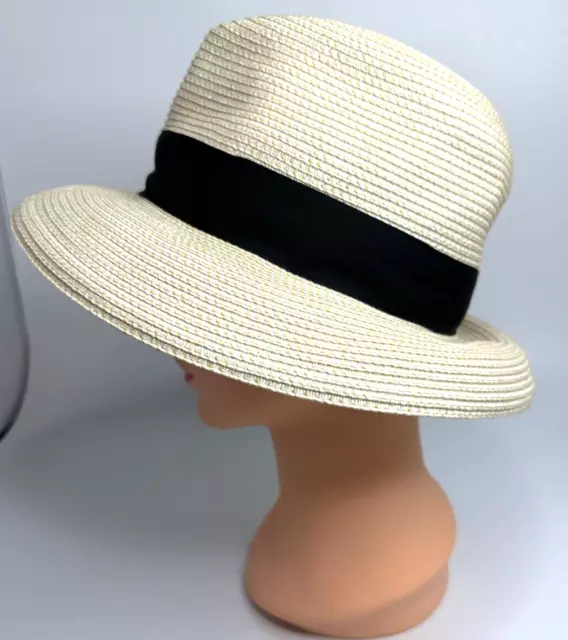 Eric Javits Classic Squishee Straw Packable Fedora Hat Cream/Black Size One Size 2