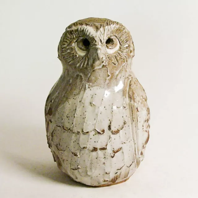 Art Pottery Owl Figurine Ceramic Textured Clay White Glaze Handmade 6.5"