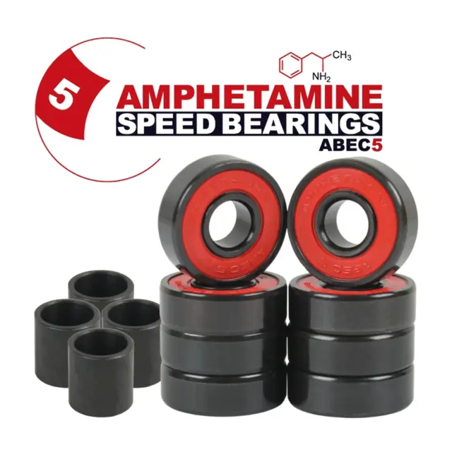 Amphetamine Skateboard Longboard Speed Bearings Set of 8 Pre-Lubricated Abec 5