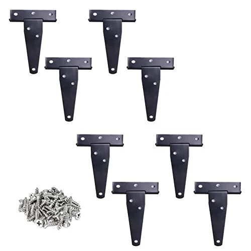 T-Strap Shutter Hinge Shed Barn Straps Gate Door Black Hinges 8 Pack 3 Inch
