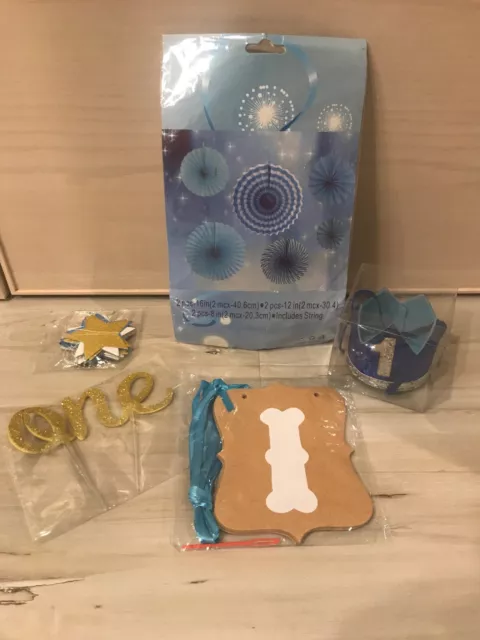 NEW Baby Boy 1st Birthday Prince Decorations- Crown, Banners, Cake Topper & More