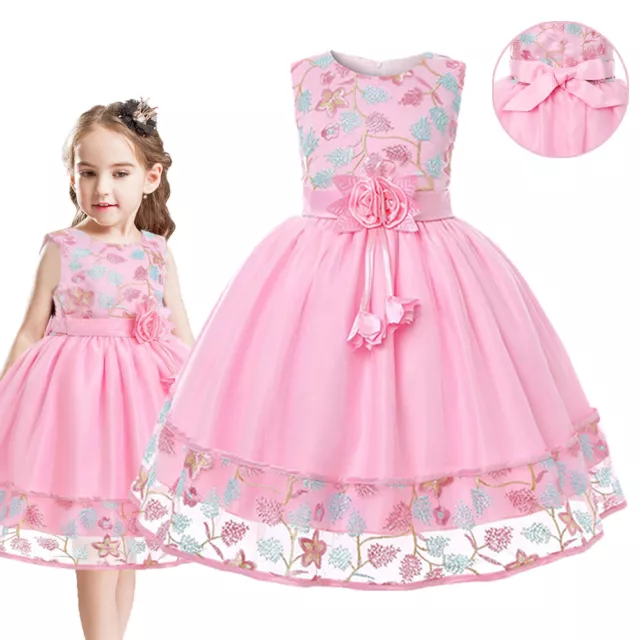 Flower Girls Princess Dress Bridesmaid Party Wedding Birthday Lace Bowknot Proms