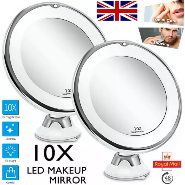 10X Vergrößerungsspiegel mit LED Leuchten Make-up Rasieren beleuchtet Kosmetik UK