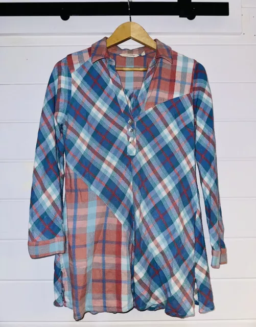 Soft Surroundings Women's Shirt Plaid Textured La Pass Flannel Cozy Tunic Medium