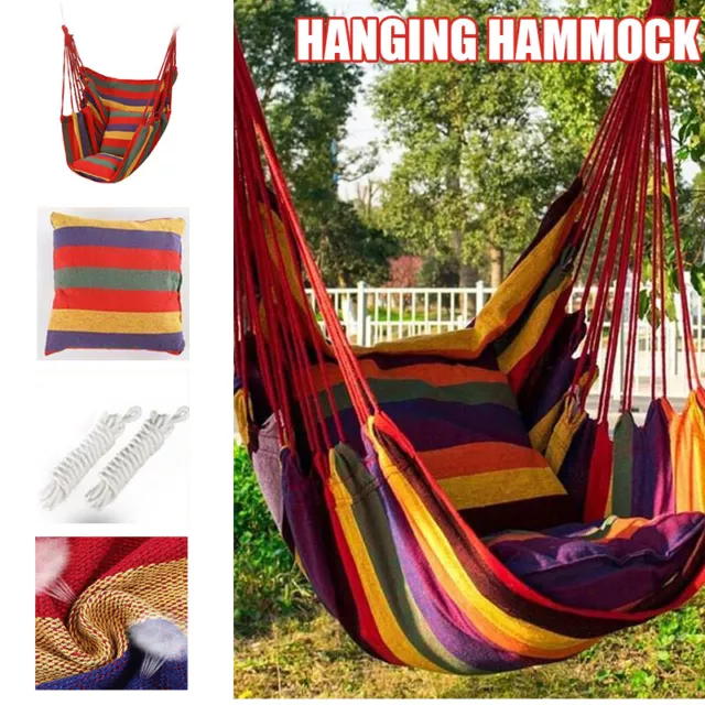 Hängesessel Hängestuhl Hängeschaukel Hängekorb Hängematte mit 2 Kissen Sitz Neu