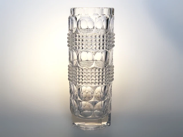 Jiri Repasek -Podebrady Pressed Crystal Atomic Vase Czech Starburst MCM Gorgeous
