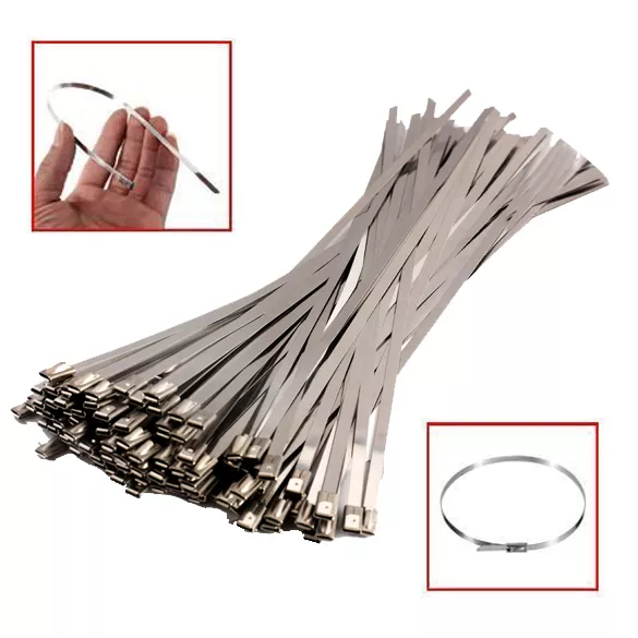 Good 100PCS 4.6x300mm Stainless Steel Exhaust Wrap Coated Locking Cable Zip Ties