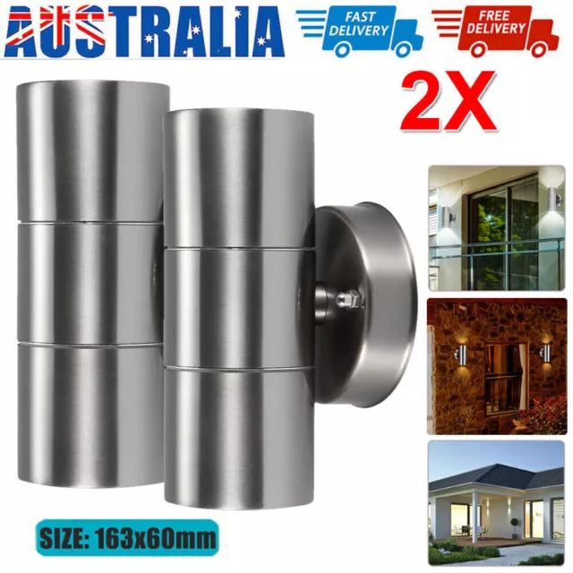 2X Stainless Steel Up Down Wall Light GU10 Double Outdoor Wall Lamp Waterproof