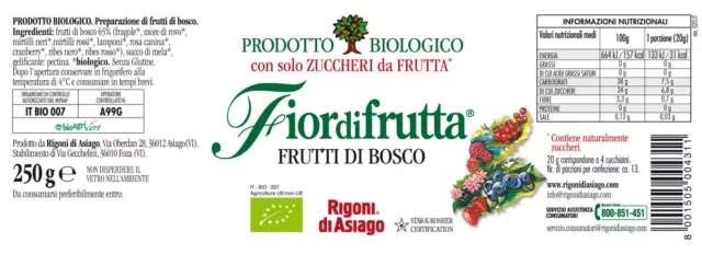 6x Rigoni di Asiago Fiordifrutta Waldfrüchte BIO Brotaufstriche Konfitüre 250g 2