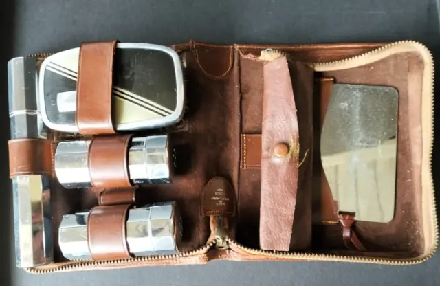 Vintage Men's Travel Grooming Kit In Original Leather Case
