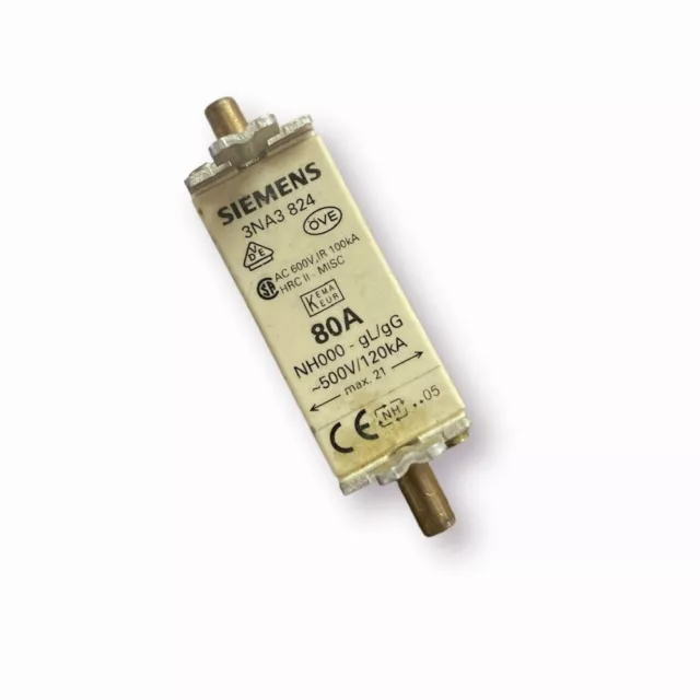 Fusible Siemens 3NEA3 824 80A NH000 Gl /gG500V /120kA