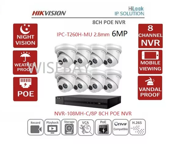 [Pickup Only]Hilook CCTV 8CH 4K NVR108MH-C/8P  with 6MP IPC-T261H-MU 2.8mm MIC