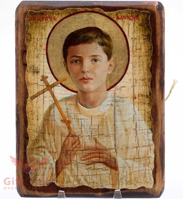 Wooden Icon of Saint Martyr Tsesarevich Alexei Romanov Цесаревич Алексий 5"x6.5"
