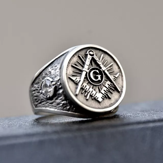 Masonic Ring Sterling Silver 925 Stones Swarovski Freemasonry New Handmade All S