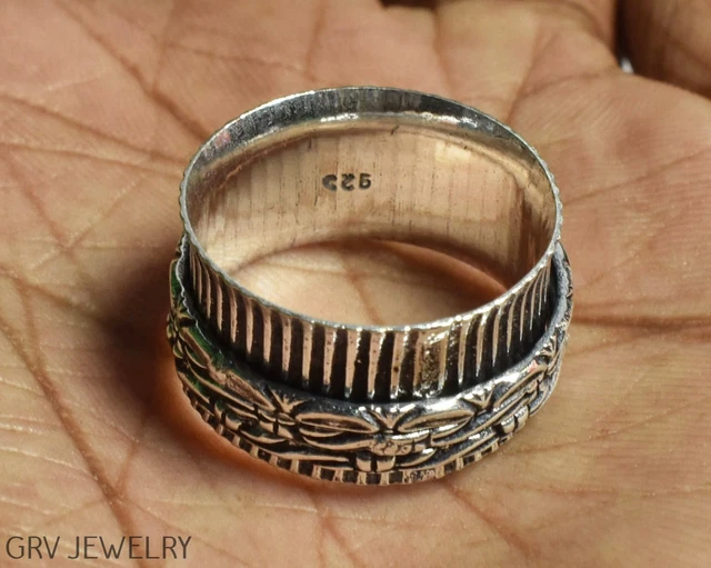 Handmade Spinner Ring Ethnic Jewelry 925 Silver Plated Us Size 7.5" R021-F101
