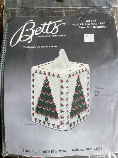 Betts Needle Art “Oh Christmas Tree…” Tissue Box Cover-Up 1980s Craft Kit