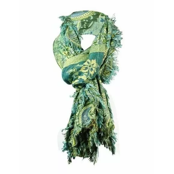 Collection XIIX Green Floral Paisley Fringe Scarf