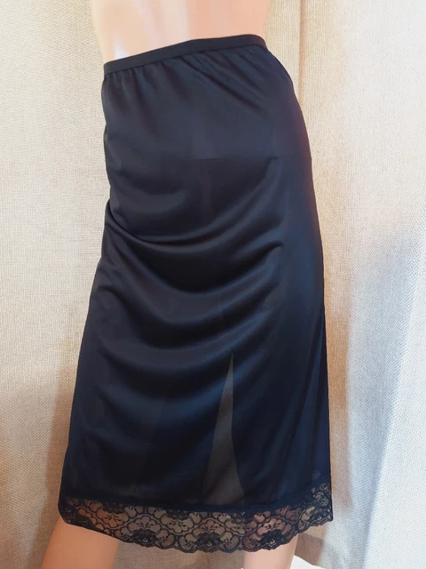 Sbalorditiva Bhs Vintage Mezza Gonna Slip Nera Taglia Uk 16 #288