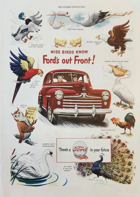 1947 Fords out Front Red Car Vintage Ad Wise birds know