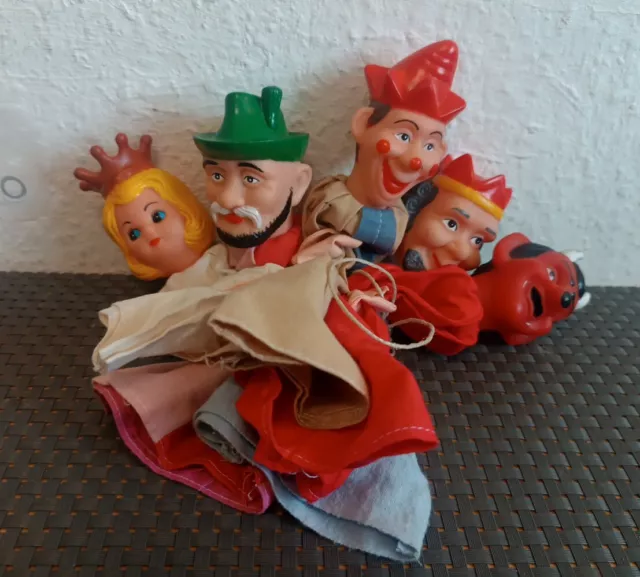 5 Stück Handpuppen f. Kasperletheater-alt mit Gummikopf-bespielt ca,25cm-