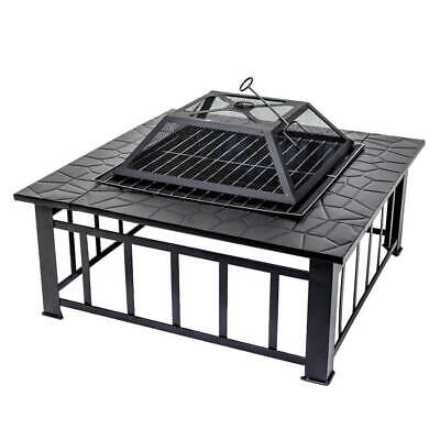 Square Firepit/BBQ 900mm with Cooking Grill - Flaming Coals