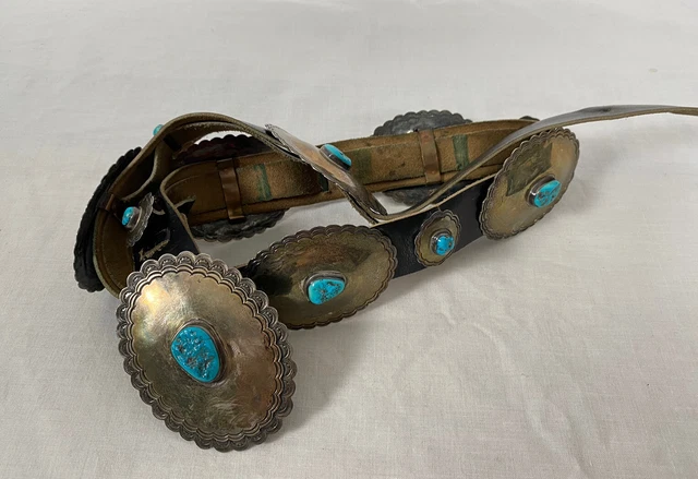 VTG “James Turquaoise” Navajo CONCHO BELT Pawn Sterling Silver Turquoise 300g. VTG “James Turquaoise” Navajo CONCHO BELT Pawn Sterling Silver Turquoise 300g.