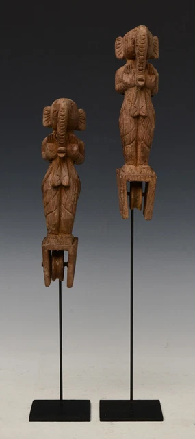 Early 20th Century, A Pair of Burmese Wooden Textile Tools in The Form of Ganesh