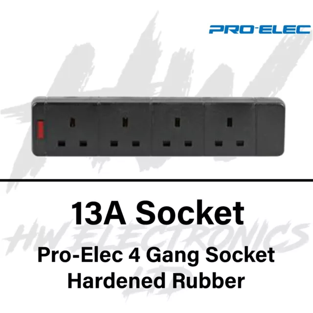 13 Amp Pro Elec 4 Gang Rubber Socket 13A Heavy Duty Mains Electrical PRO-ELEC
