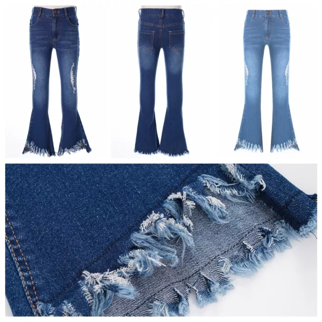 Jeans Ragazze Scuola Flare Attività Bambini Compleanno Elegante Strappato Playwear Jazz