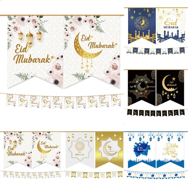 Ramadán Bunting Eid al-Fitr Mubarak Fiesta Decoración Fiesta Festival Tirar Bandera Bandera