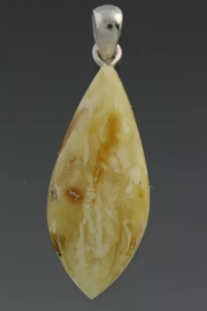 White Egg Yolk Genuine BALTIC AMBER Silver Pendant 1.8g 181219-11